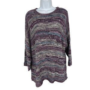 J.Jill Intarsia Mixed Texture Marled Cotton Blend Crewneck Sweater Size L